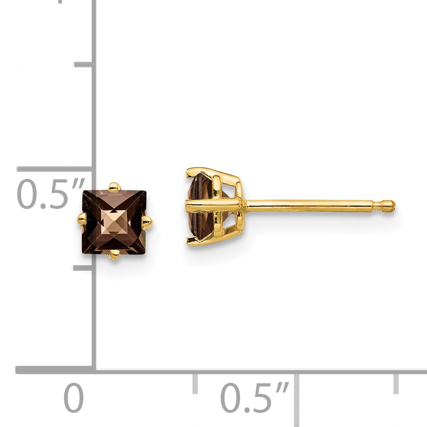 14k 4mm Square Checker-Cut Smoky Quartz Earrings Secondary image