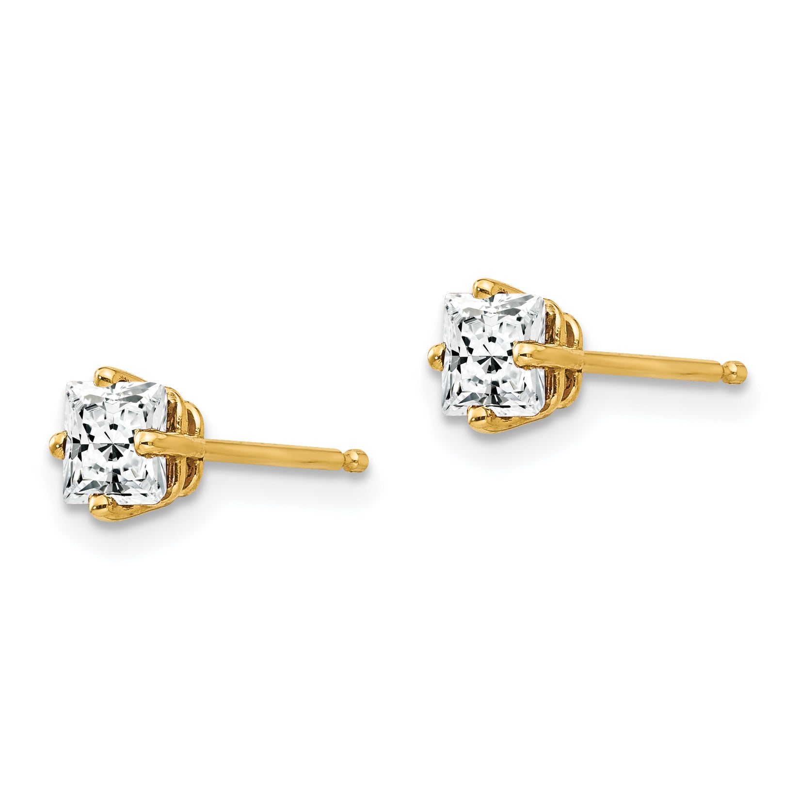 14k 4mm PrinceSterling Silver Cut Cubic Zirconia Earrings