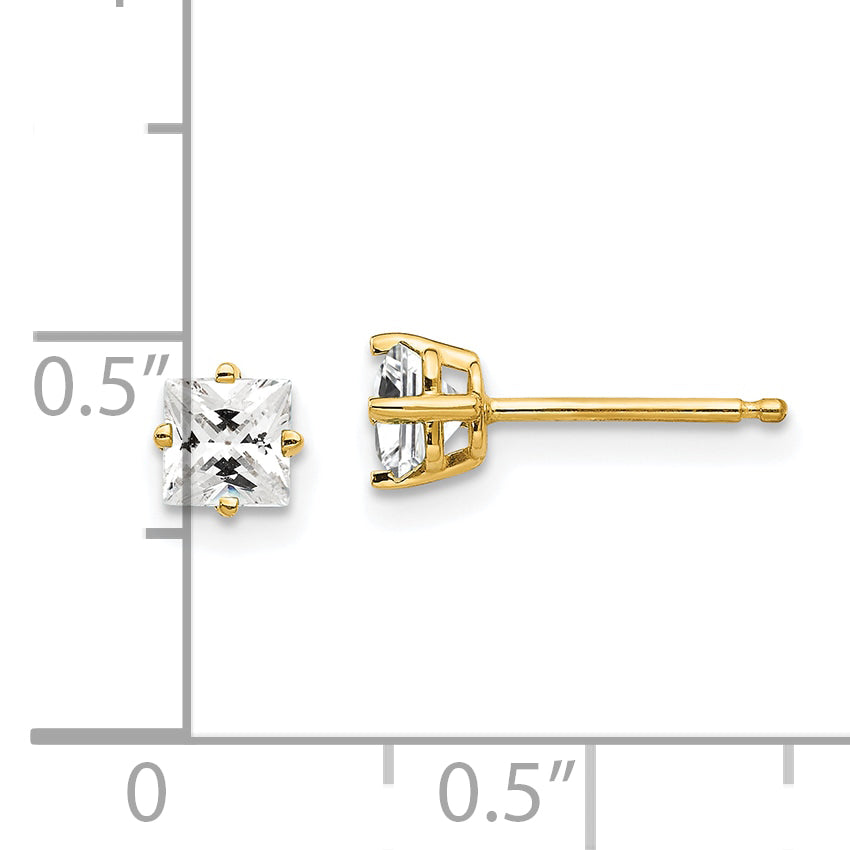 14k 4mm PrinceSterling Silver Cut Cubic Zirconia Earrings