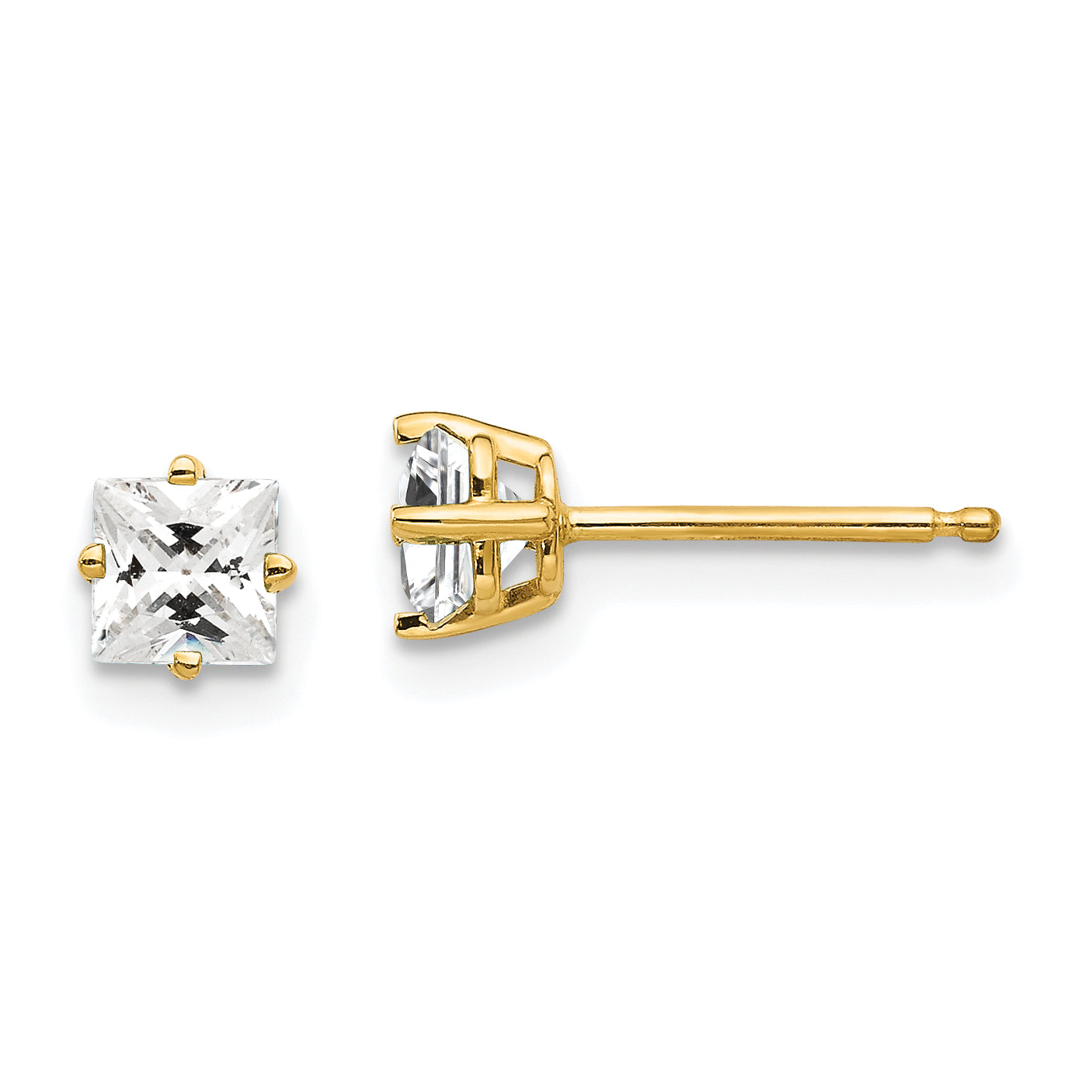 14k 4mm Princess Cut Cubic Zirconia Earrings Main image