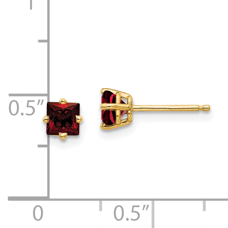 14k 4mm Princess Cut Garnet Earrings