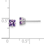 14k White Gold 4mm PrinceSterling Silver Cut Amethyst Earrings