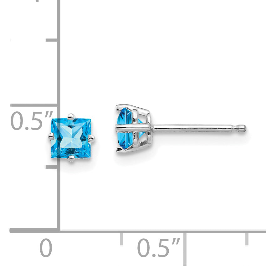 14k White Gold 4mm PrinceSterling Silver Cut Blue Topaz Earrings