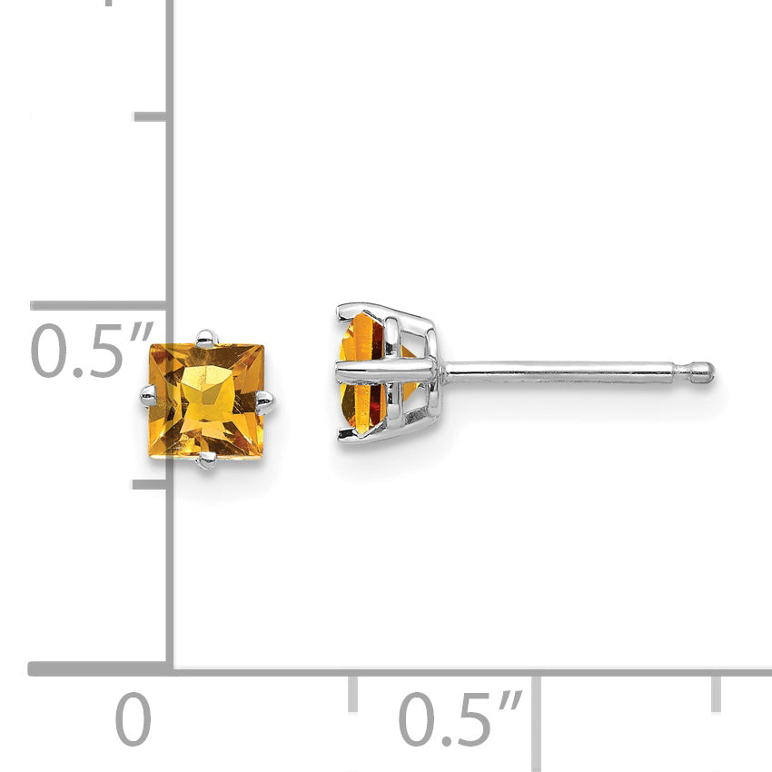 14k White Gold 4mm PrinceSterling Silver Cut Citrine Earrings