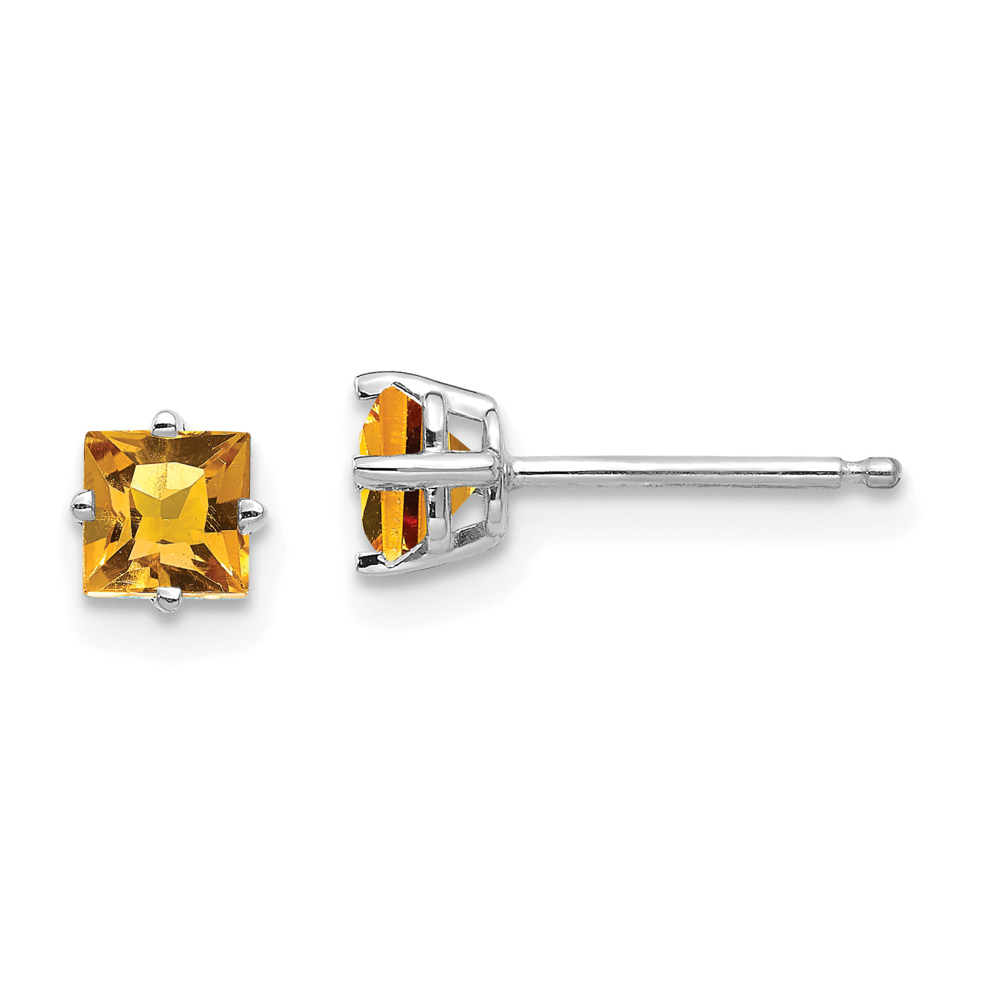 14k White Gold 4mm Princess Cut Citrine Earrings Main image