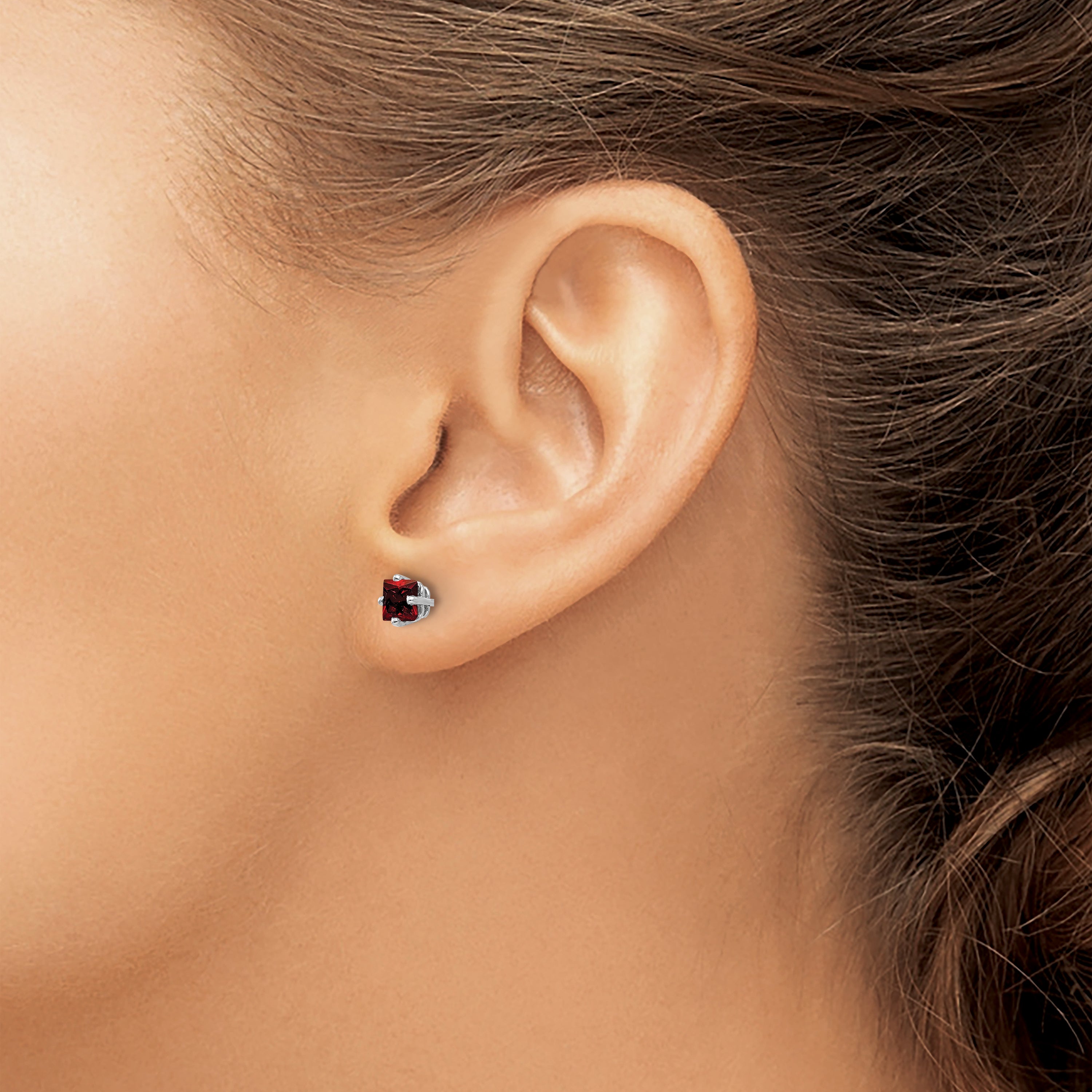 14k White Gold 4mm PrinceSterling Silver Cut Garnet Earrings
