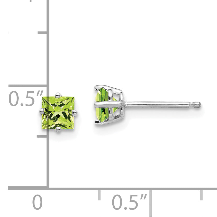 14k White Gold 4mm Square Step Cut Peridot Earrings