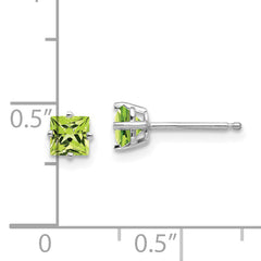 14k White Gold 4mm Square Step Cut Peridot Earrings