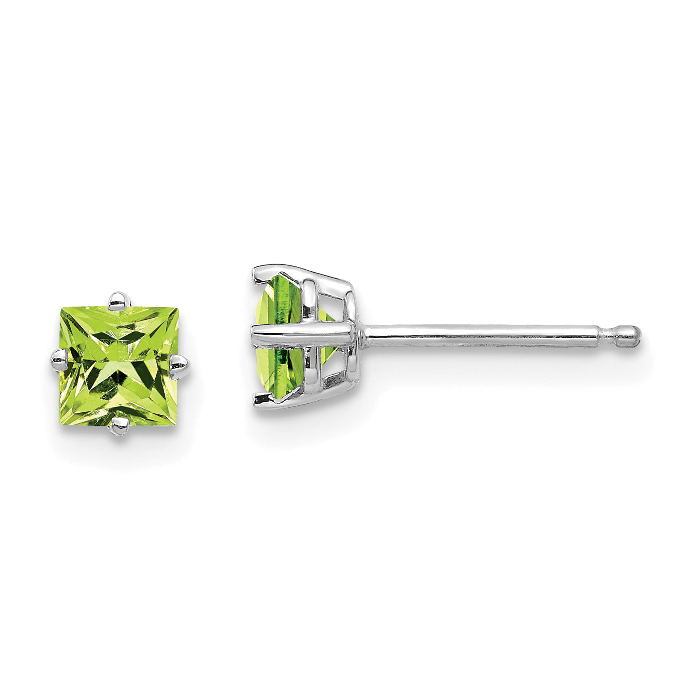 14k White Gold 4mm Square Step Cut Peridot Earrings Main image