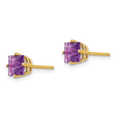 14k 5mm Princess Cut Amethyst Earrings