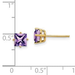 14k 5mm Princess Cut Amethyst Earrings