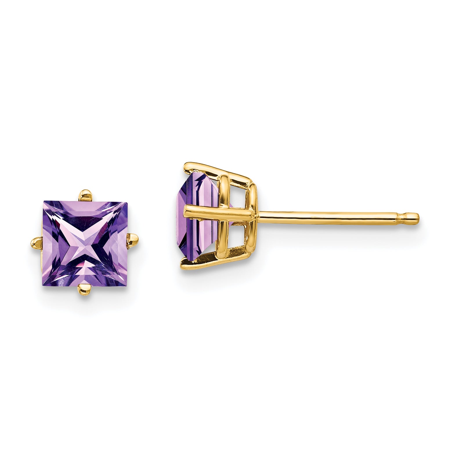 14k 5mm Princess Cut Amethyst Earrings Main image