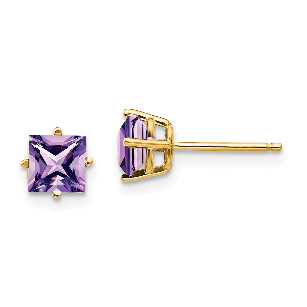 14k 5mm Princess Cut Amethyst Earrings