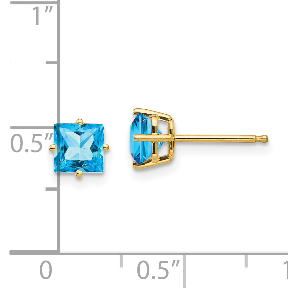 14k 5mm PrinceSterling Silver Cut Blue Topaz Earrings