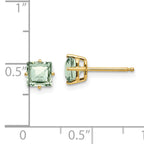 14k 5mm Square Checker-Cut Green Quartz Earrings