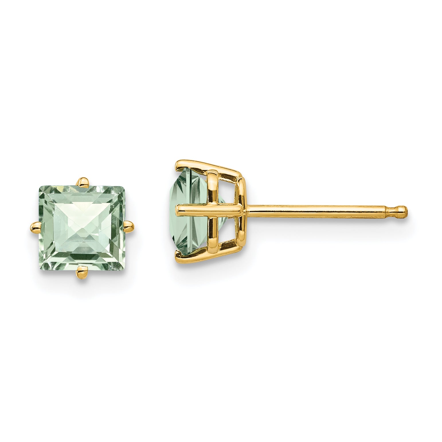14k 5mm Square Checker-Cut Green Quartz Earrings Main image