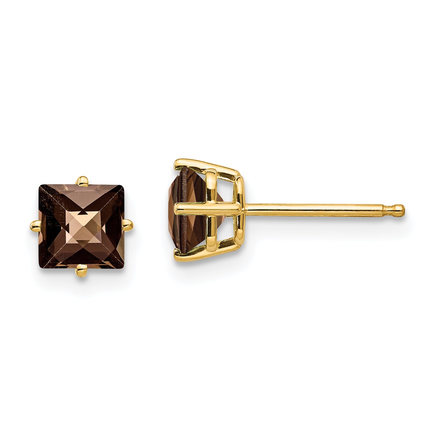 14k 5mm Square Checker-Cut Smoky Quartz Earring Main image