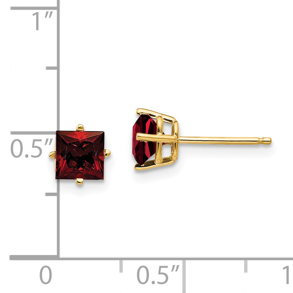 14k 5mm Princess Cut Garnet Earrings