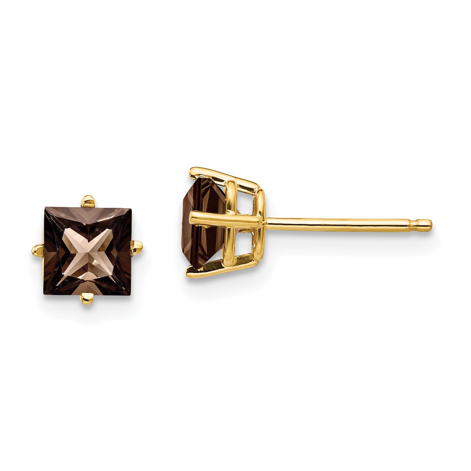 14k 5mm Square Smoky Quartz Earrings Main image