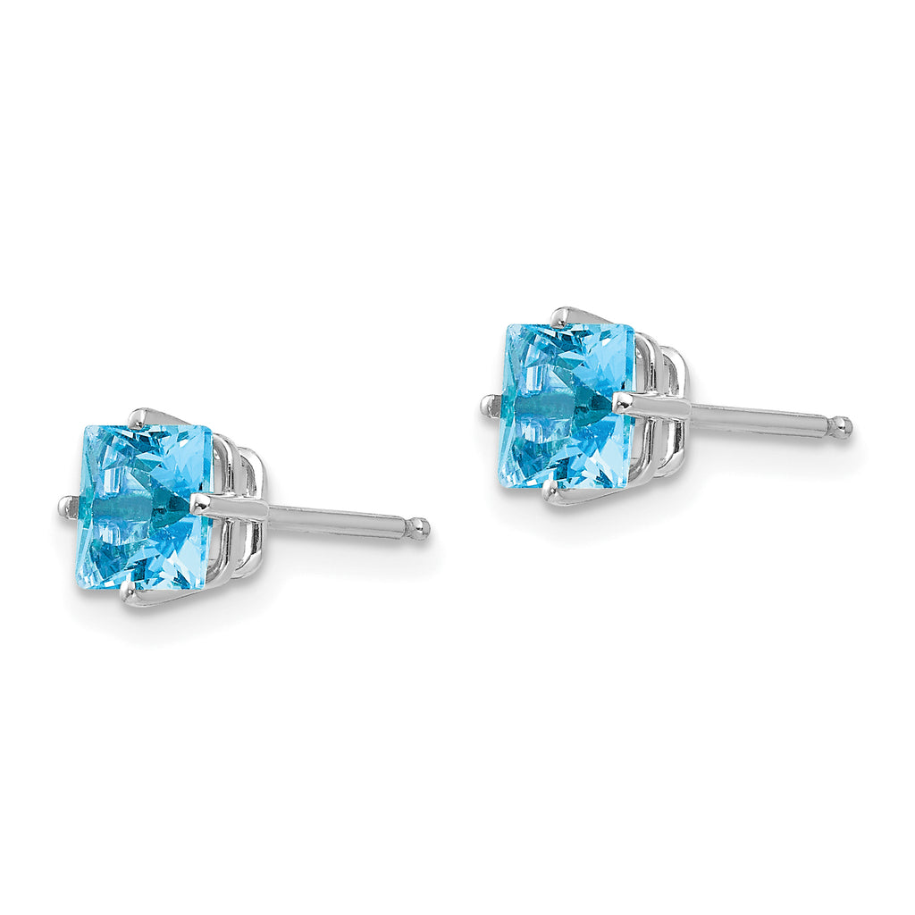 14k White Gold 5mm PrinceSterling Silver Cut Blue Topaz Earrings