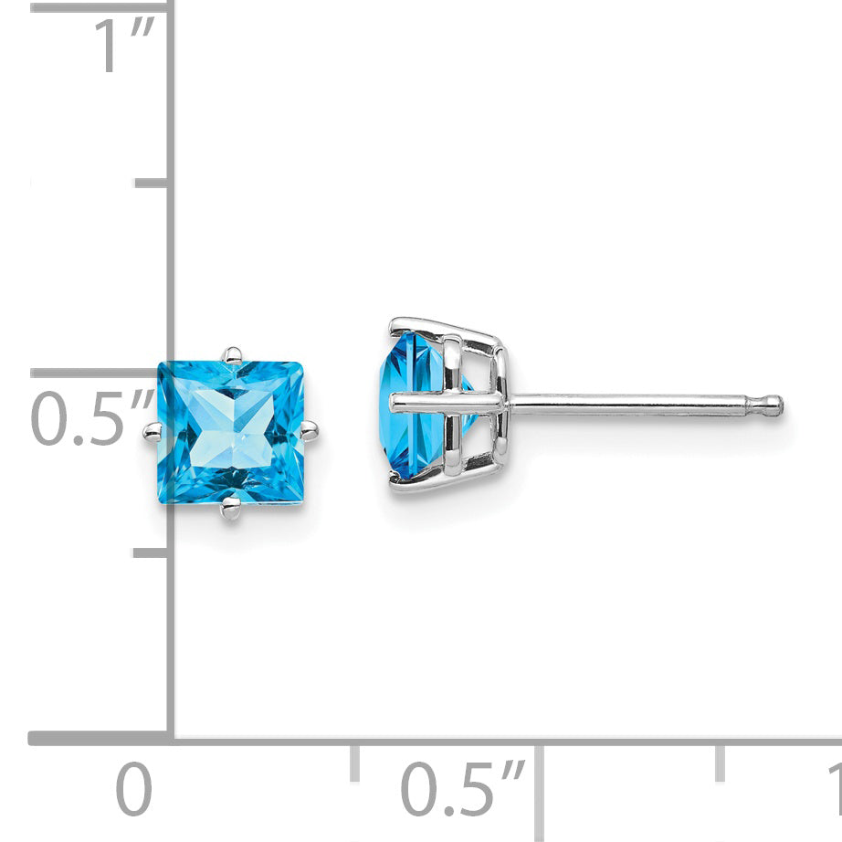 14k White Gold 5mm PrinceSterling Silver Cut Blue Topaz Earrings