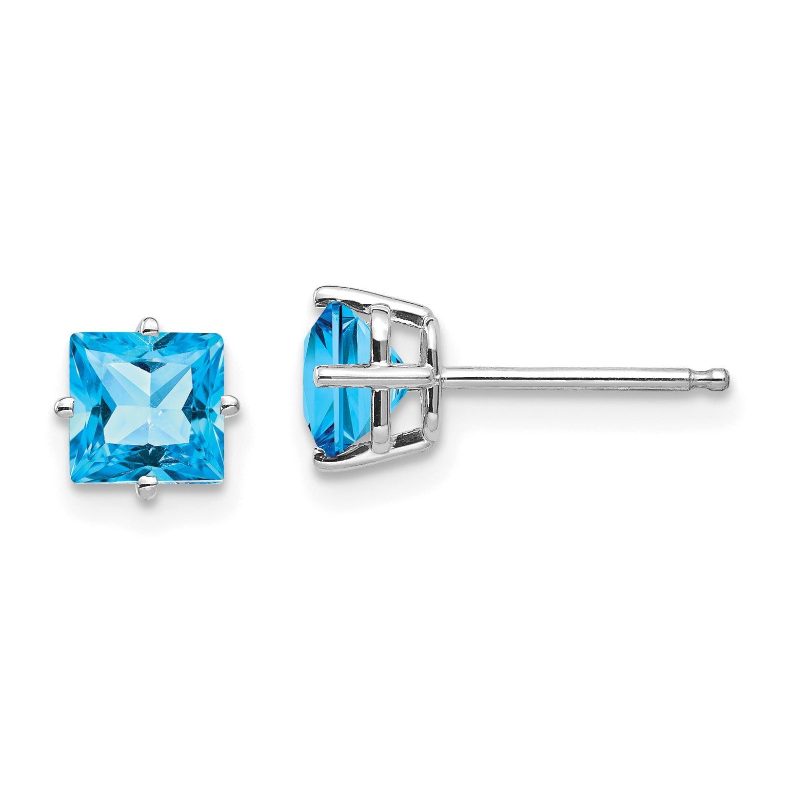 14k White Gold 5mm Princess Cut Blue Topaz Earrings Main image