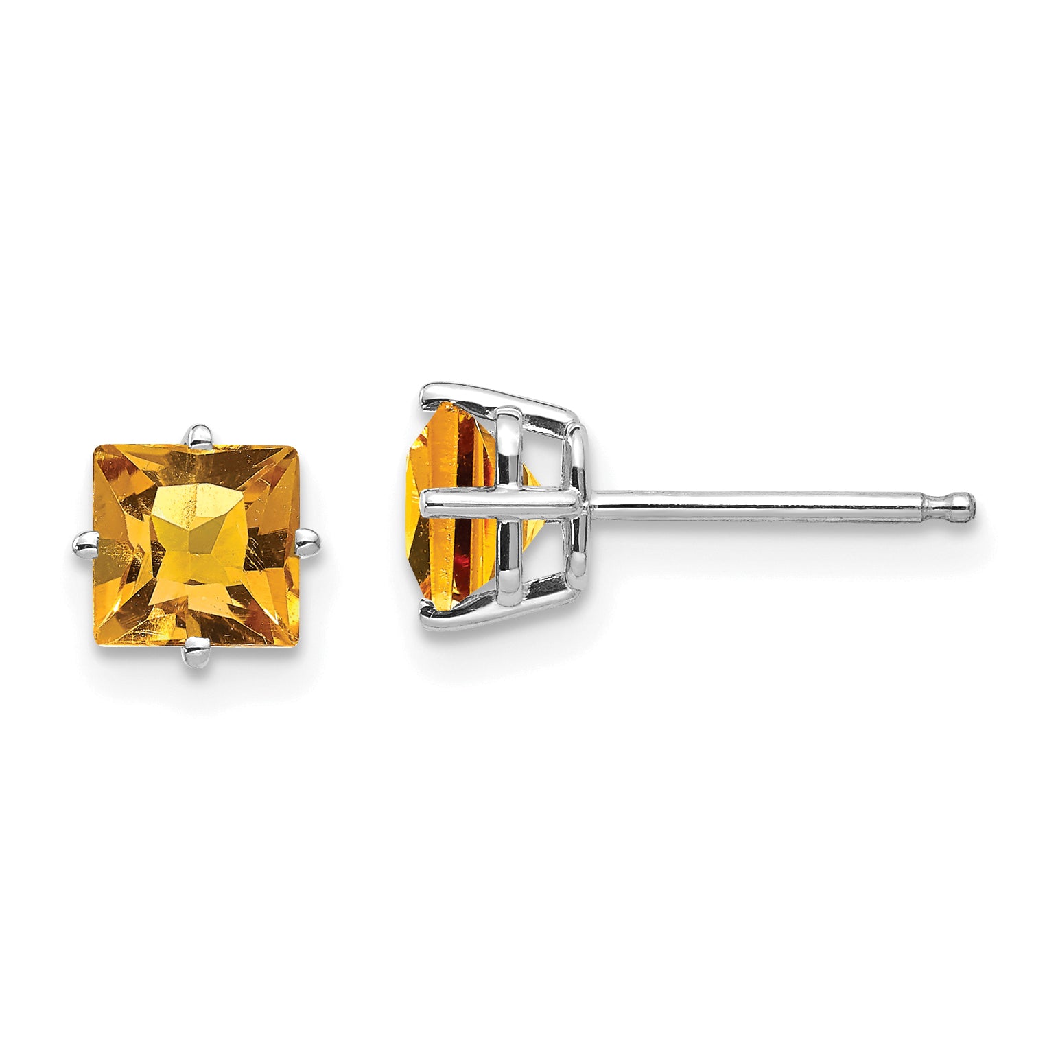 14k White Gold 5mm Princess Cut Citrine Earrings Main image