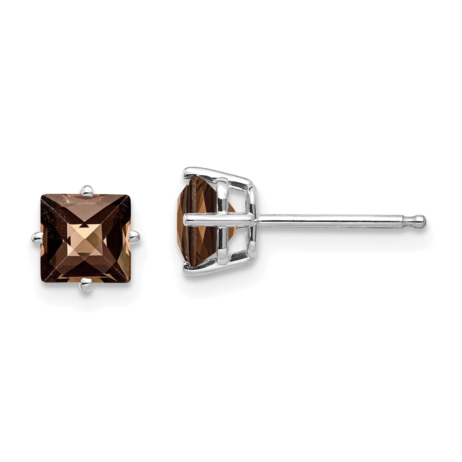 14kw 5mm Square Checker-Cut Smoky Quartz Earrings Main image