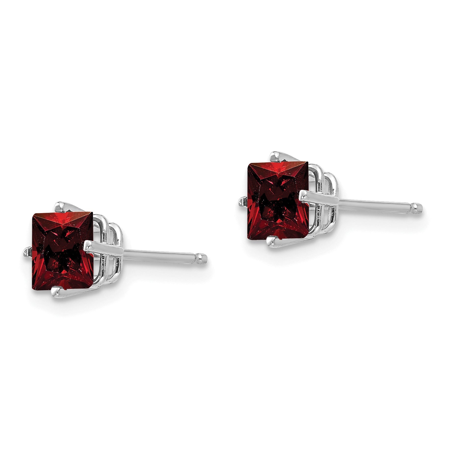 14k White Gold 5mm PrinceSterling Silver Cut Garnet Earrings Secondary image