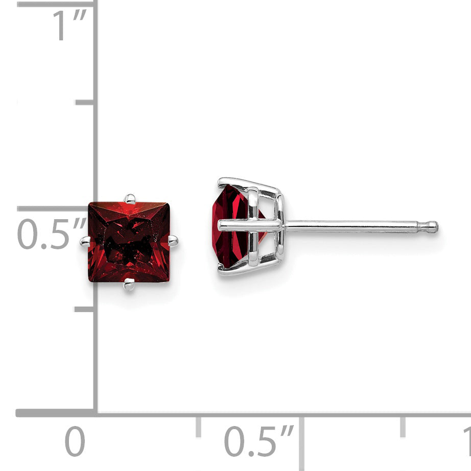 14k White Gold 5mm PrinceSterling Silver Cut Garnet Earrings