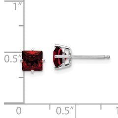 14k White Gold 5mm PrinceSterling Silver Cut Garnet Earrings