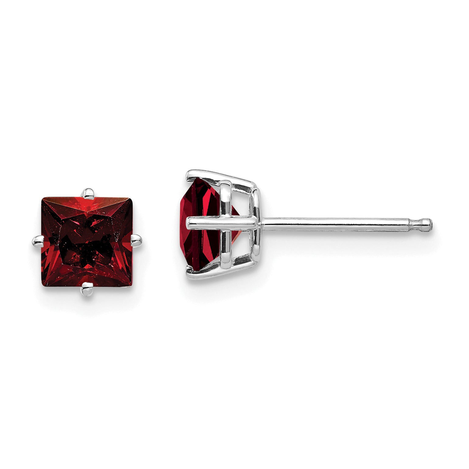 14k White Gold 5mm Princess Cut Garnet Earrings Main image