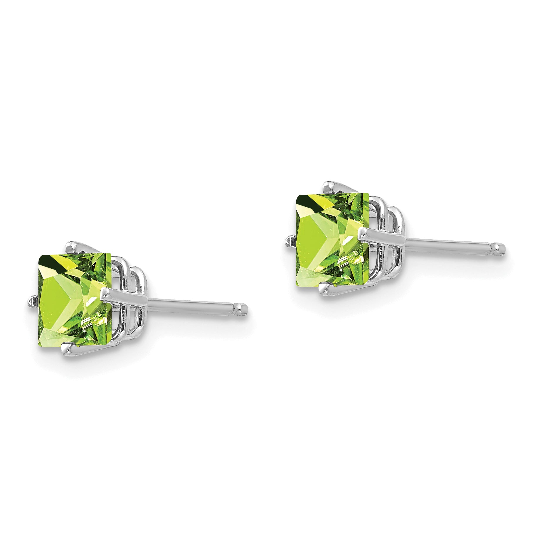 14k White Gold 5mm Square Step Cut Peridot Earrings Secondary image