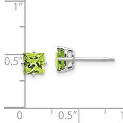 14k White Gold 5mm Square Step Cut Peridot Earrings