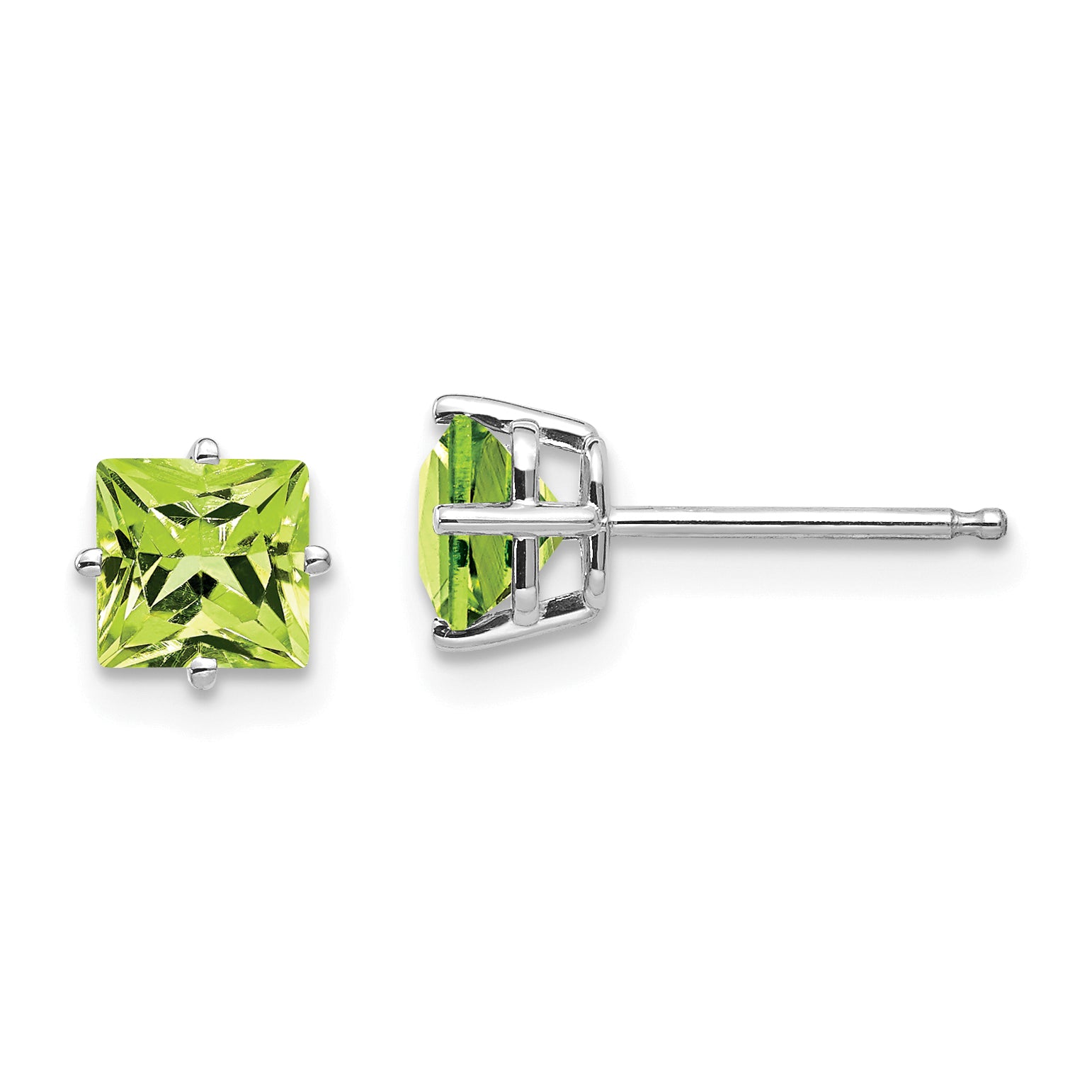 14k White Gold 5mm Square Step Cut Peridot Earrings Main image