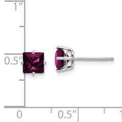 14k White Gold Rhodolite Garnet 5mm Princess Stud Earrings