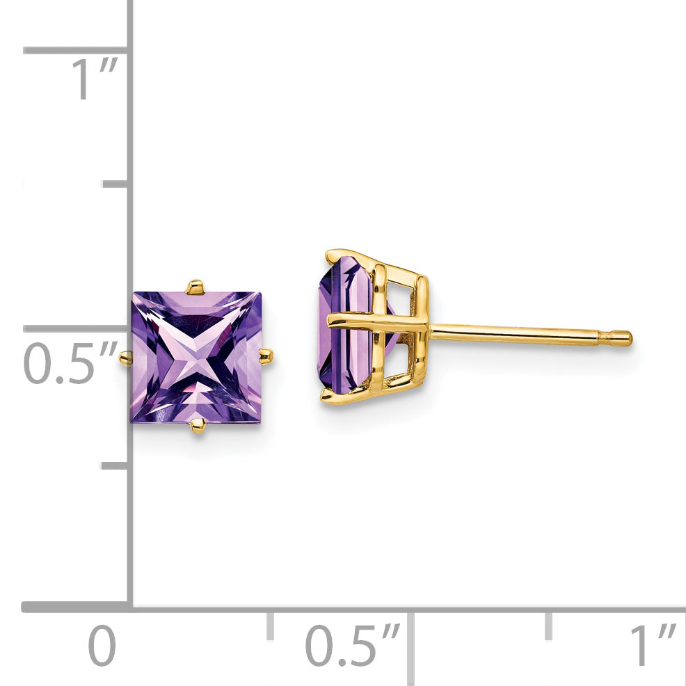 14k 6mm PrinceSterling Silver Cut Amethyst Earrings