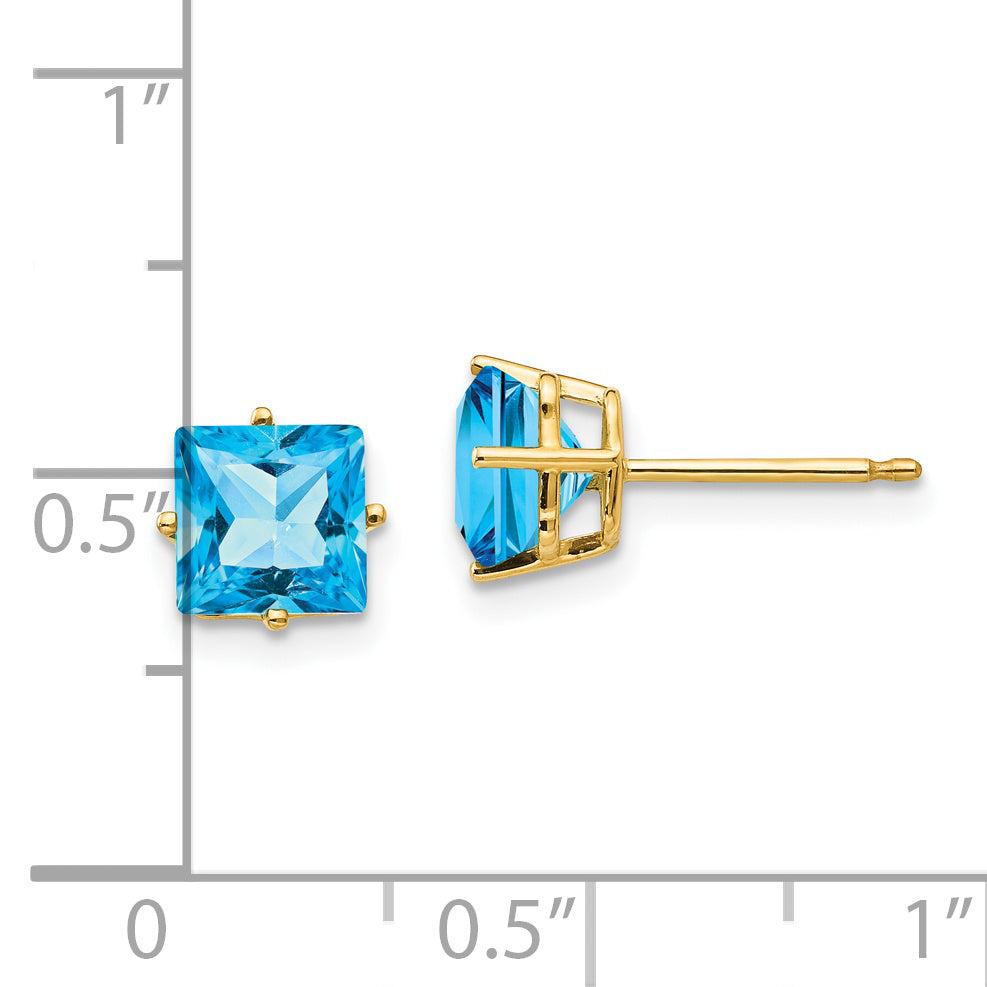 14k 6mm PrinceSterling Silver Cut Blue Topaz Earrings
