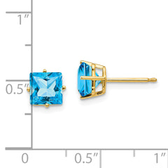 14k 6mm PrinceSterling Silver Cut Blue Topaz Earrings