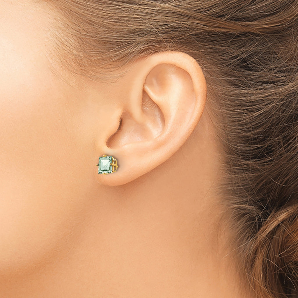 14k 6mm Square Checker-Cut Green Quartz Earrings