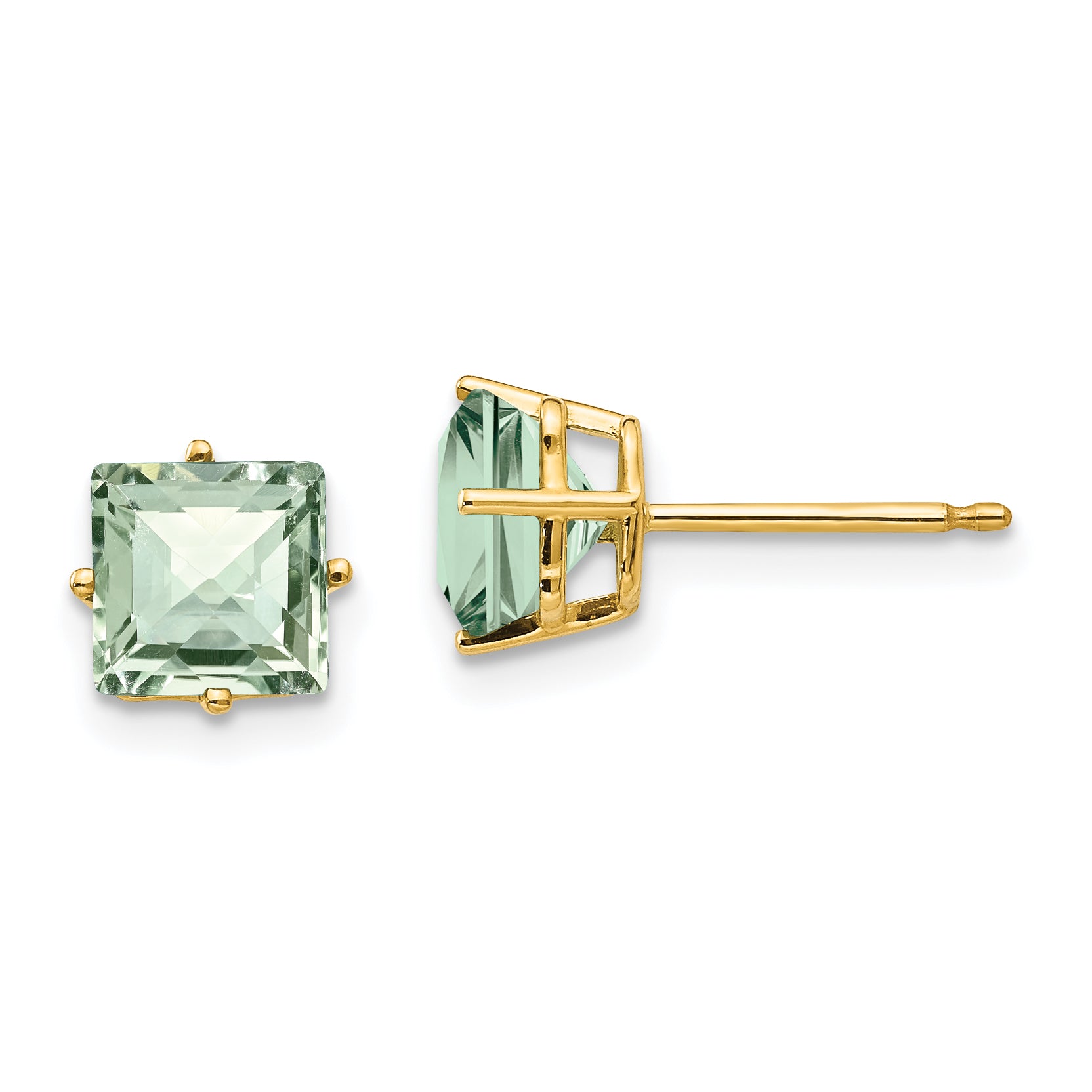 14k 6mm Square Checker-Cut Green Quartz Earrings Main image
