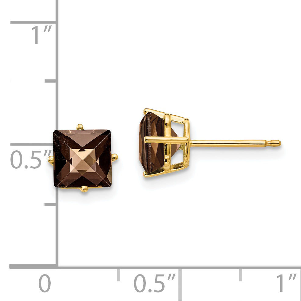 14k 6mm Square Checker-Cut Smoky Quartz Earrings Secondary image