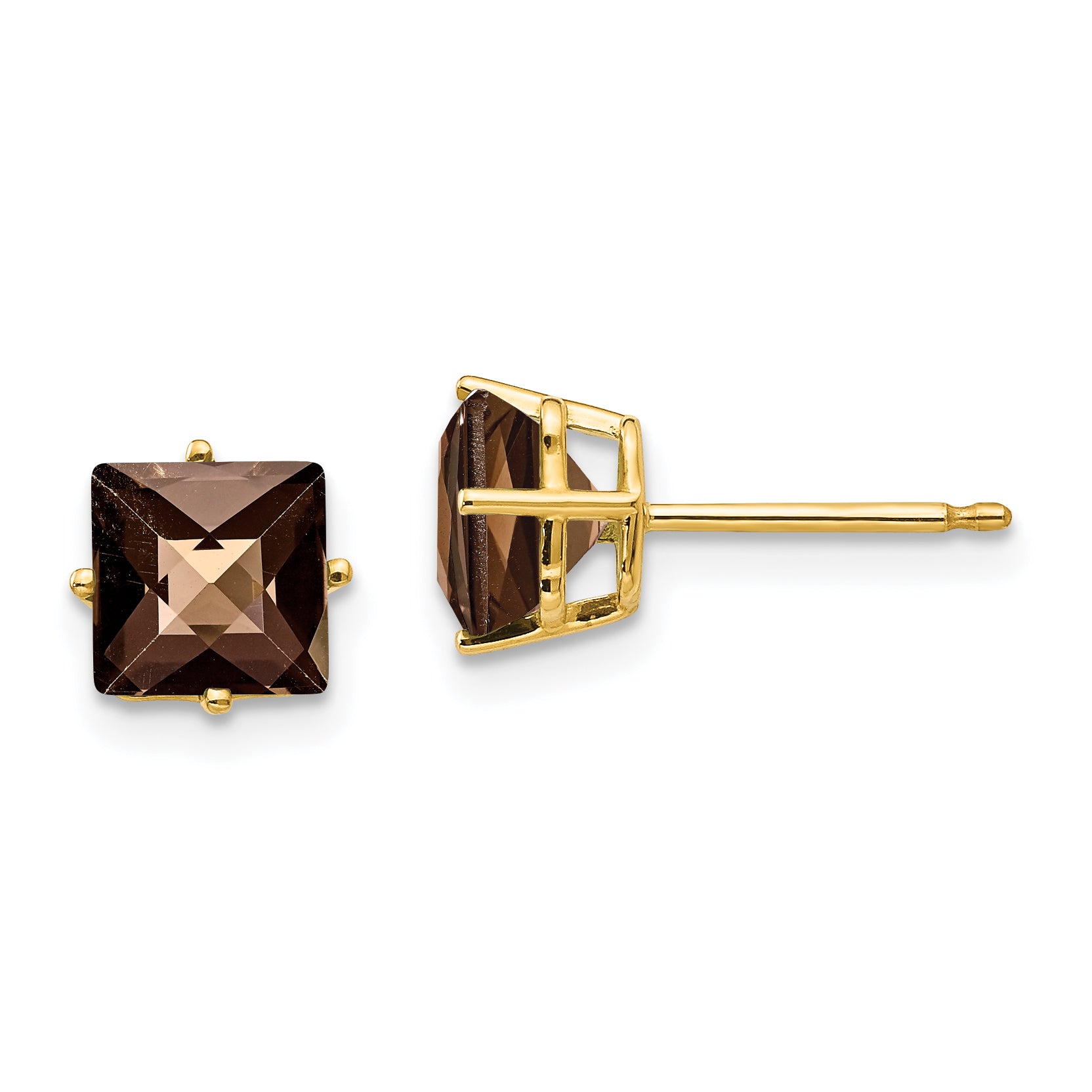 14k 6mm Square Checker-Cut Smoky Quartz Earrings Main image