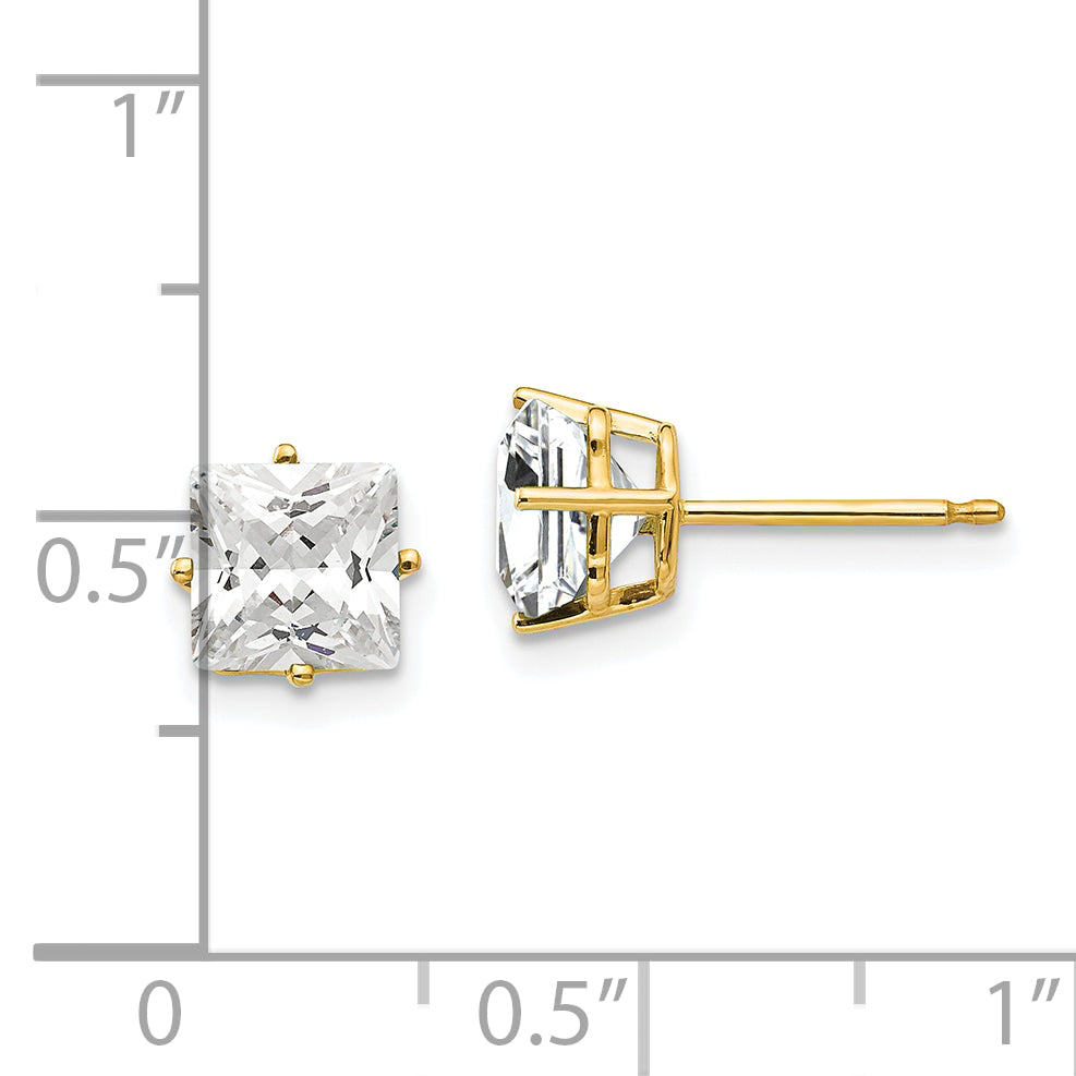 14k 6mm PrinceSterling Silver Cut Cubic Zirconia Earrings