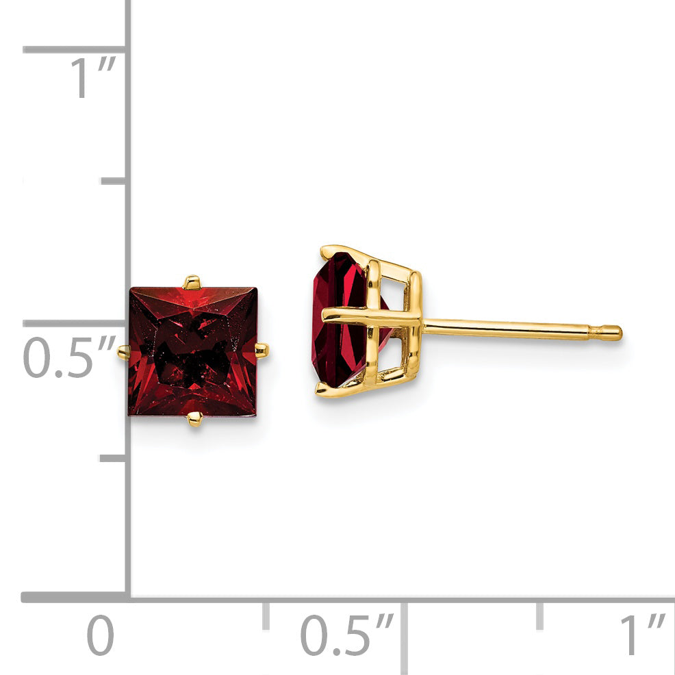 14k 6mm Princess Cut Garnet Earrings