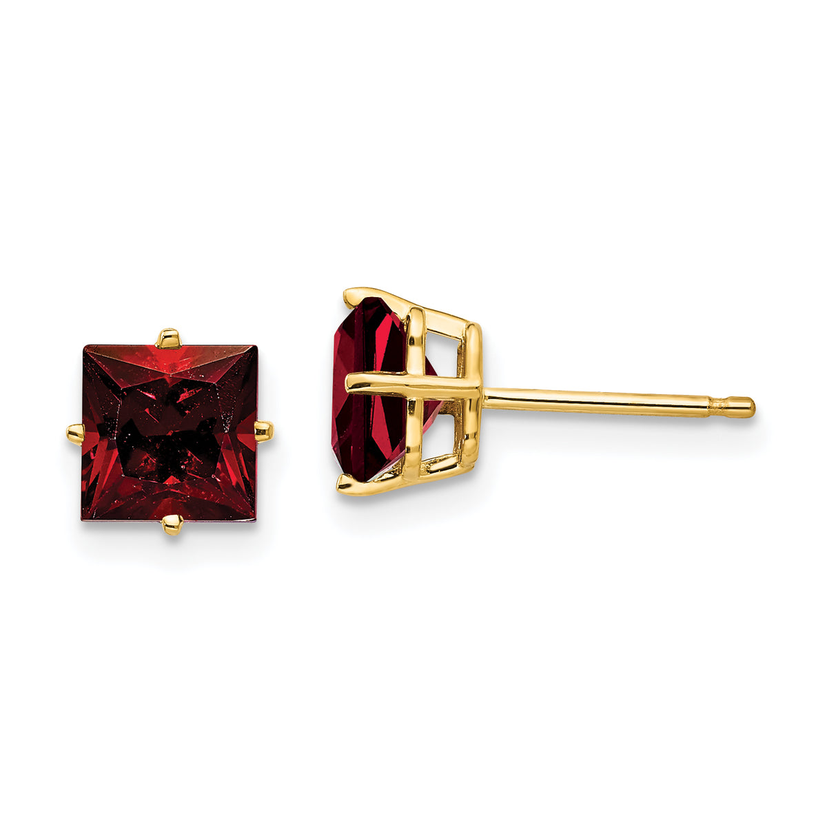 14k 6mm Princess Cut Garnet Earrings