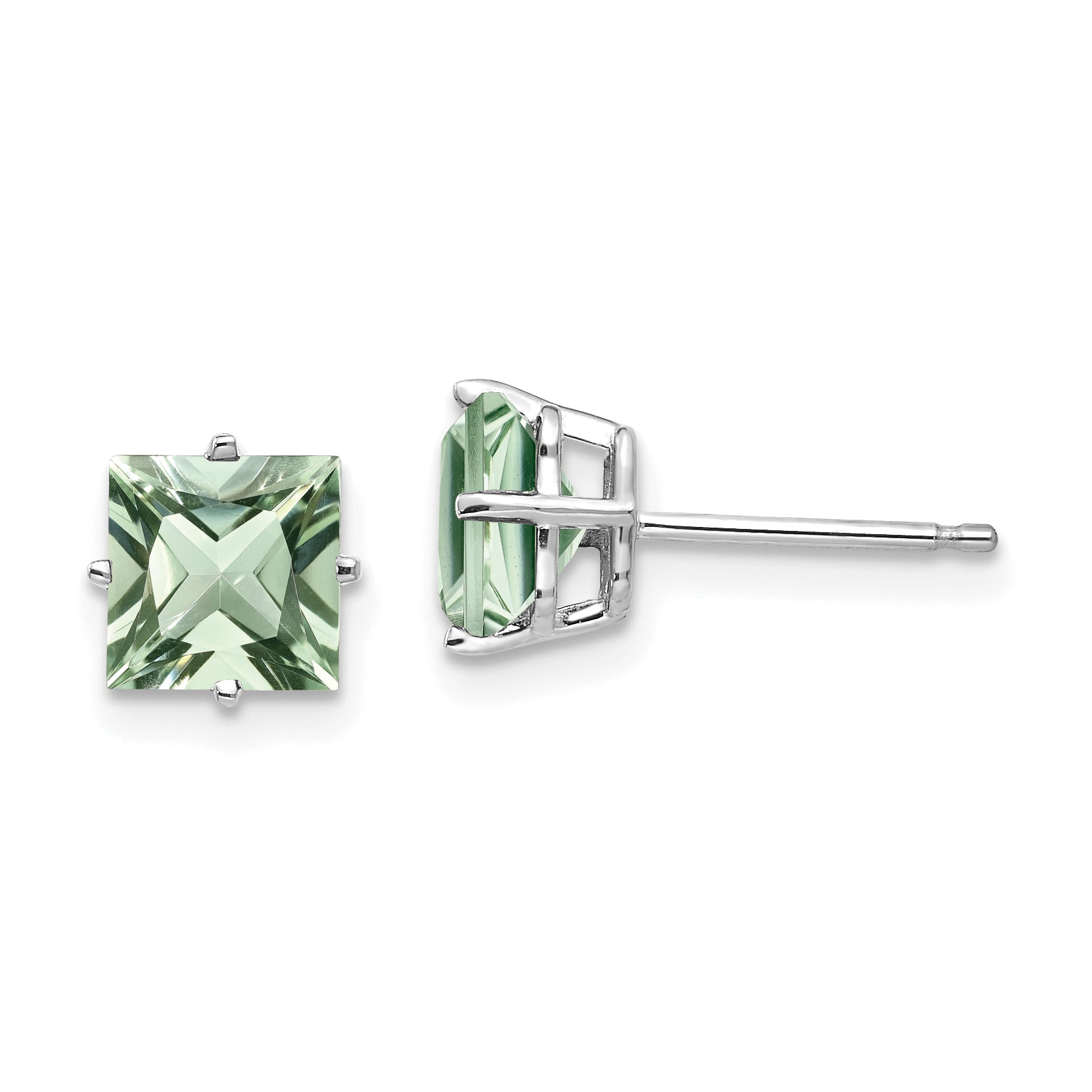 14kw 6mm Square Green Quartz Earrings Main image