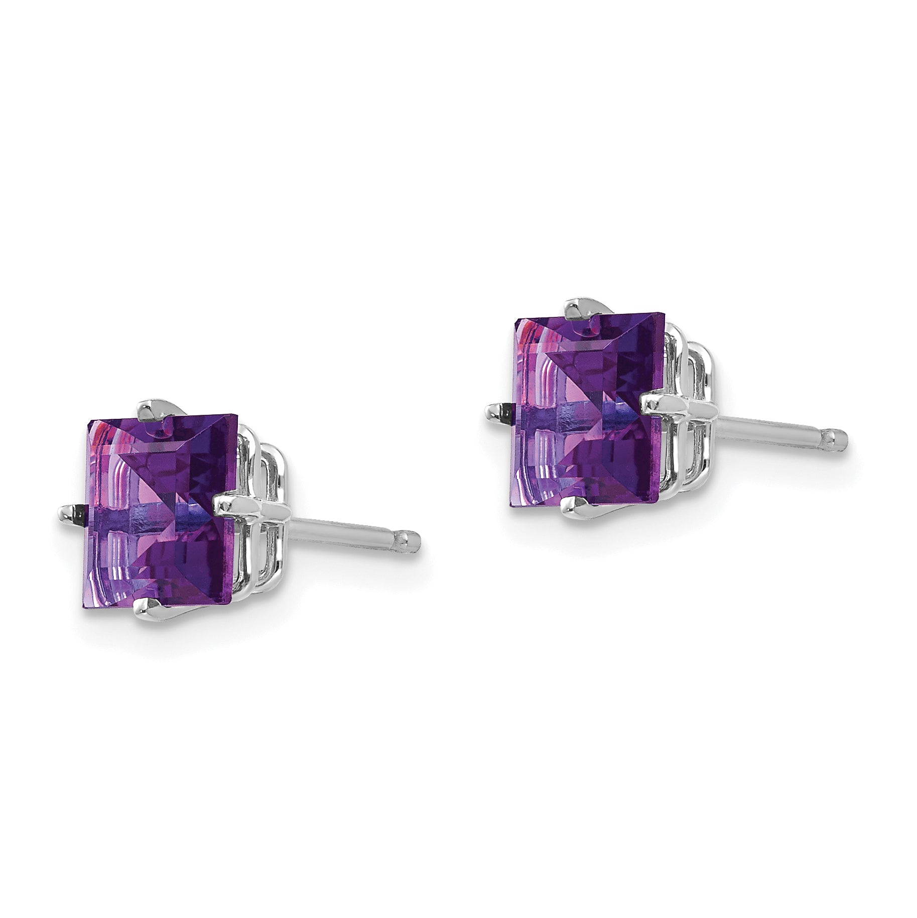 14k White Gold 6mm PrinceSterling Silver Cut Amethyst Earrings Secondary image