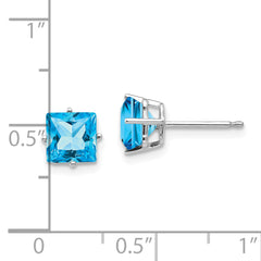 14k White Gold 6mm PrinceSterling Silver Cut Blue Topaz Earrings