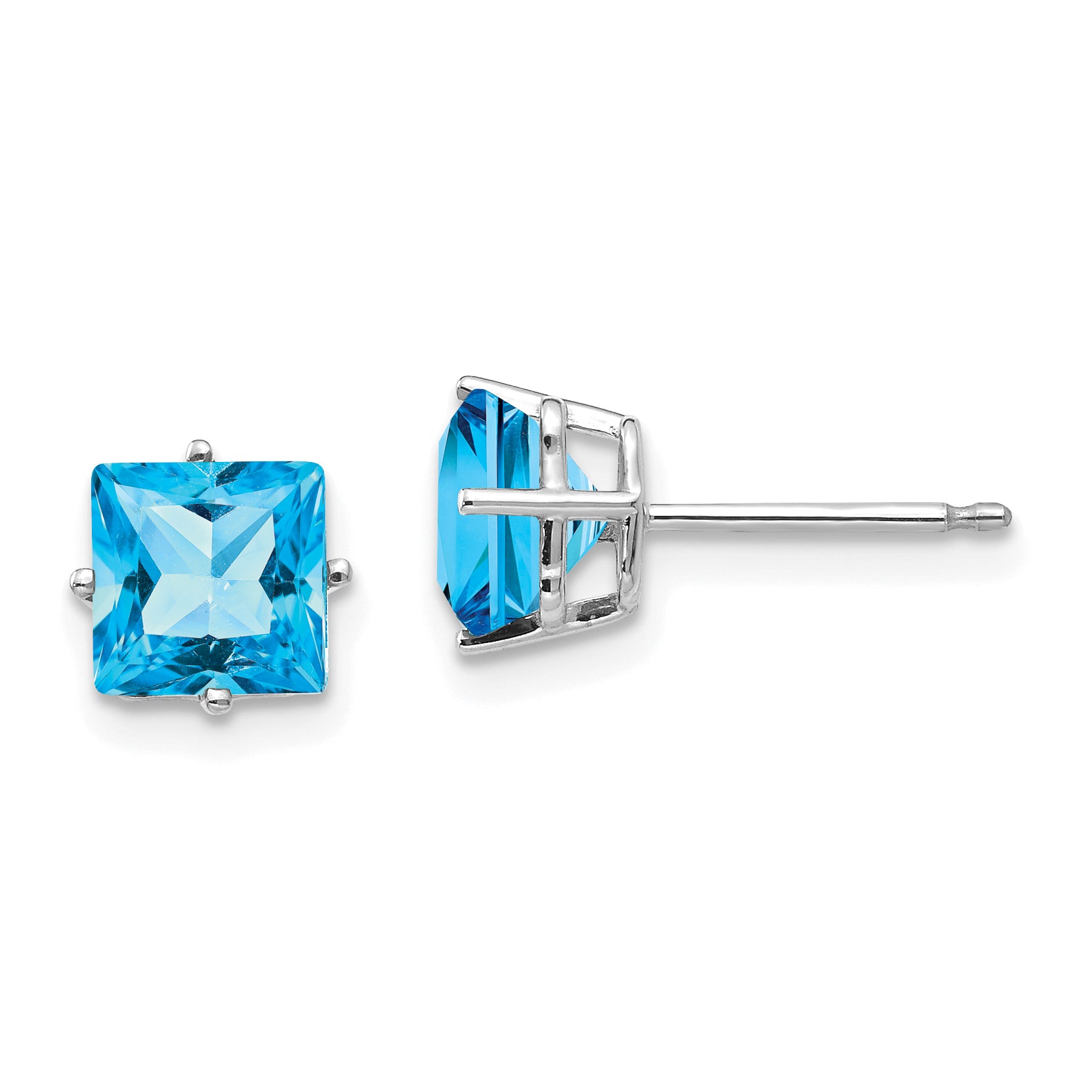 14k White Gold 6mm Princess Cut Blue Topaz Earrings Main image